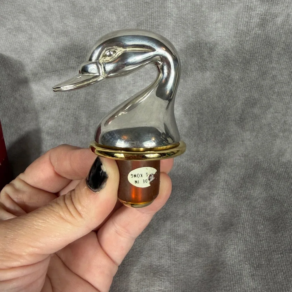 Vtg Silver Duck Head Wine Bottle Stopper Mallard Silverplate Barware‎ Hong Kong